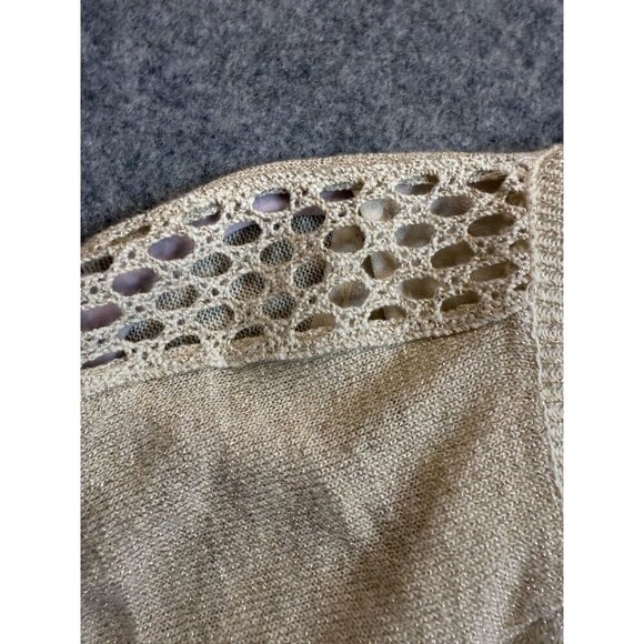 Lucky Brand Sweater Women Large Beige Sparkle Knit V-Neck Raglan Sleeve Pullover - Picture 6 of 7